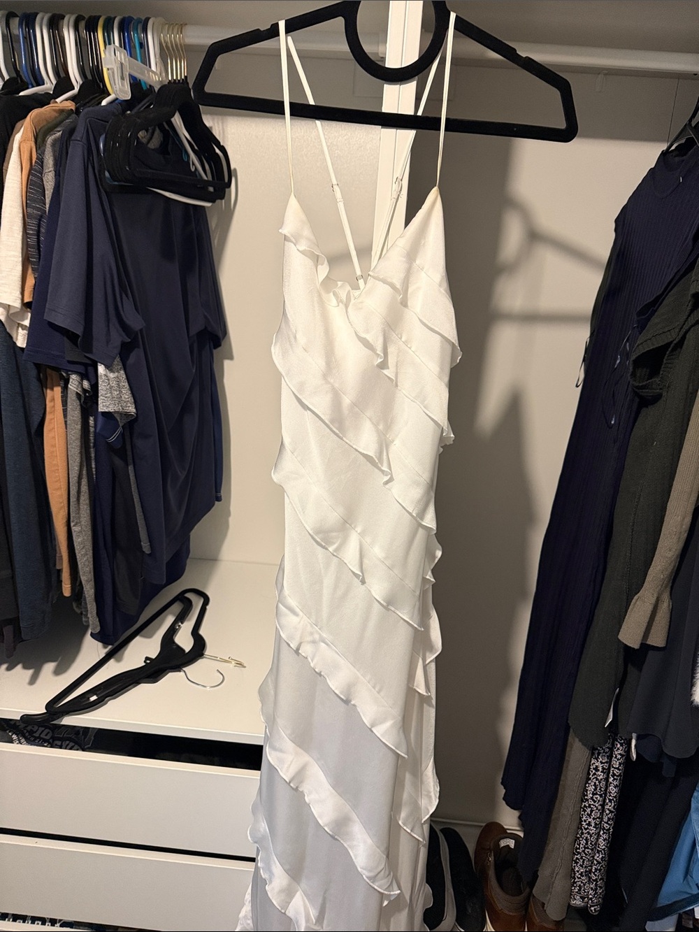 Elegant White Ruffle Slip Dress - Women